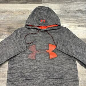 Under Armour Coldgear Gray Orange Black Mens‎ S Loose Big Logo Pullover Hoodie